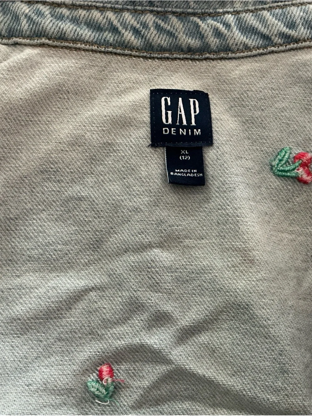 GAP Light Blue Denim Jacket with Pink & Green Embroidery